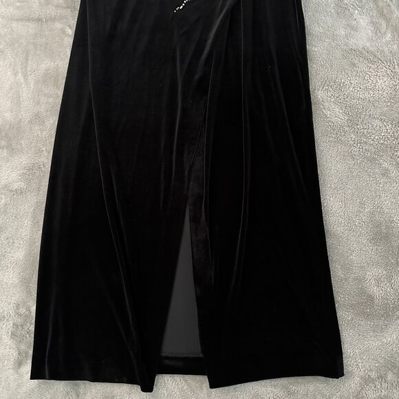 Balmain Black Velvet Embellished Ruched Slit Front Gown Dress size 46 - Picture 3 of 10